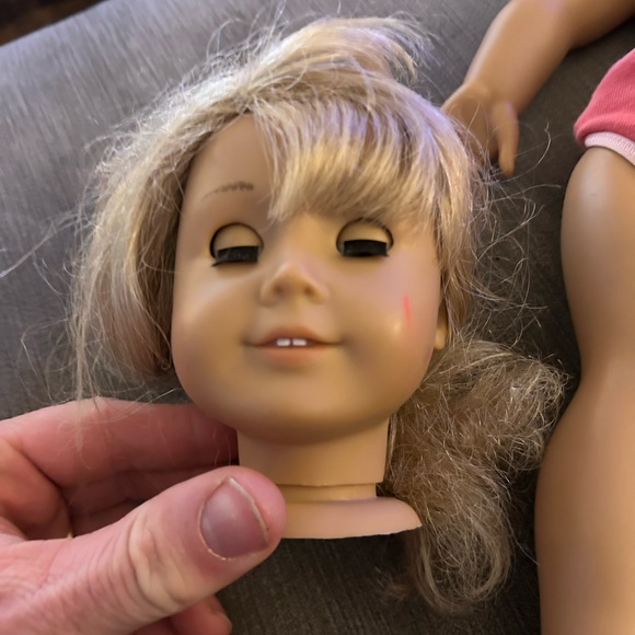 American Girl Doll head with pink marker on cheek - Picture 2 of 3